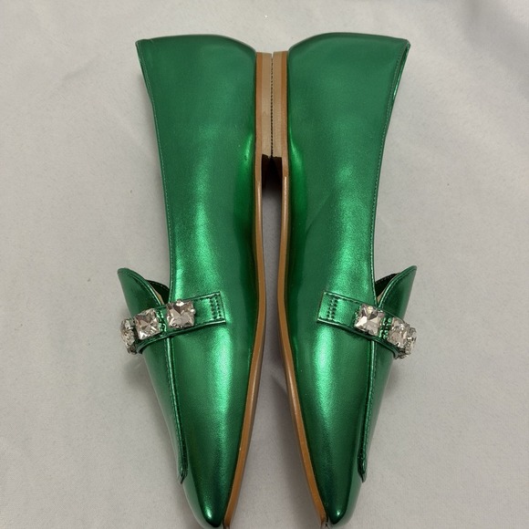 Metallic Emerald Rhinestone Loafers Sz 7 Statement Glam Rag & Co Celosia Maximal - Picture 5 of 9